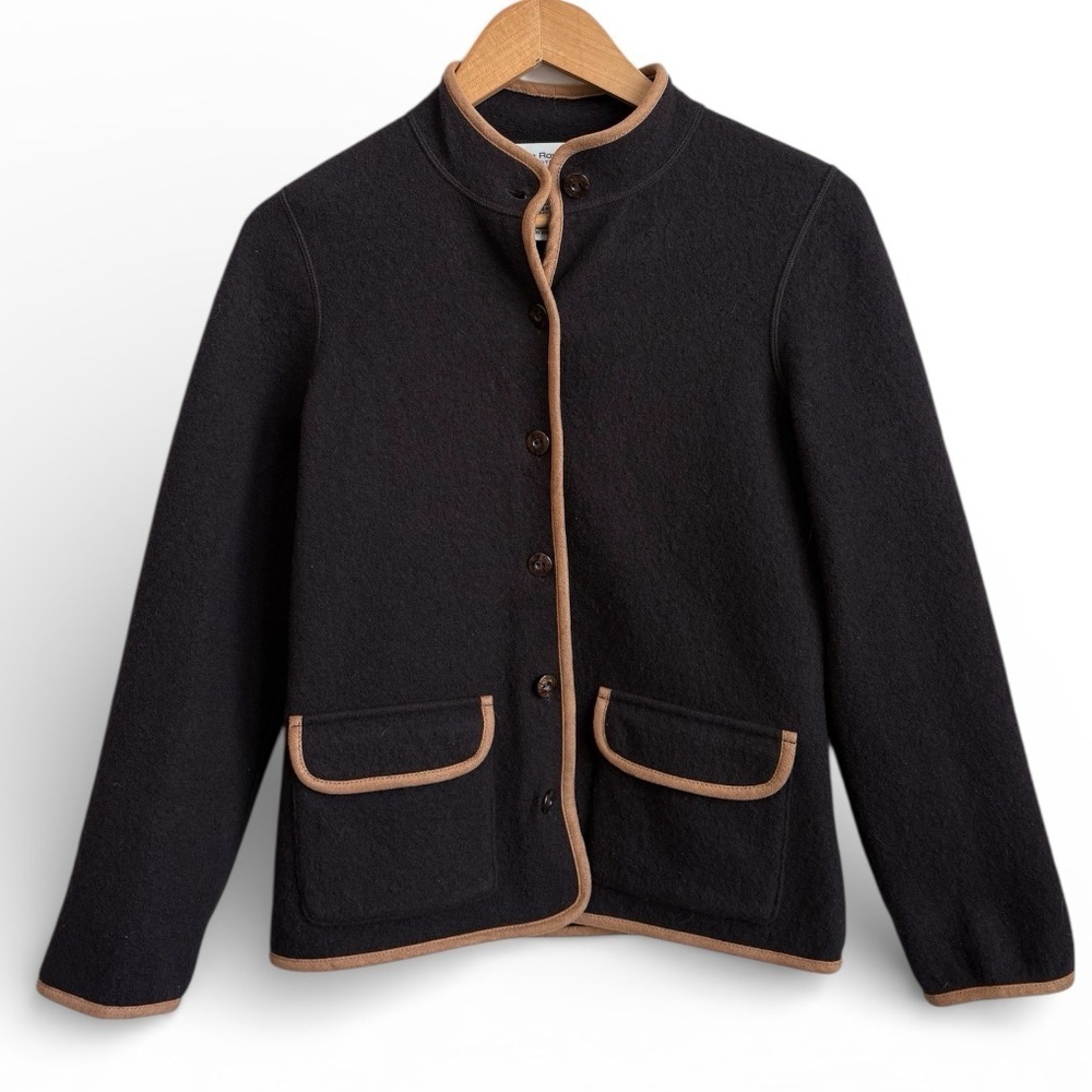 Rena Rowan Petite 100% Wool Jacket Brown Tan Trim Size P/P